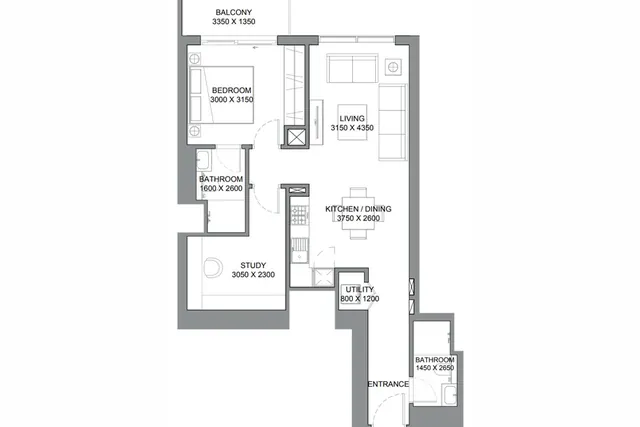 1 bedroom with study