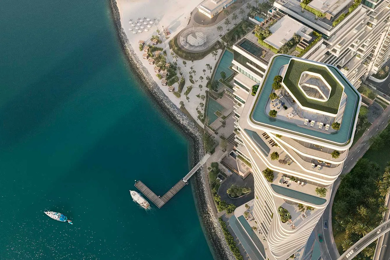Surrounded by water: private beach with marina