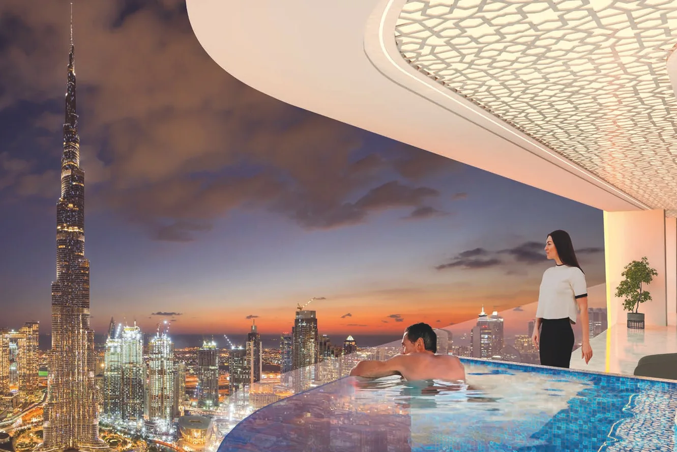 Swimming pools on the balconies of each apartment