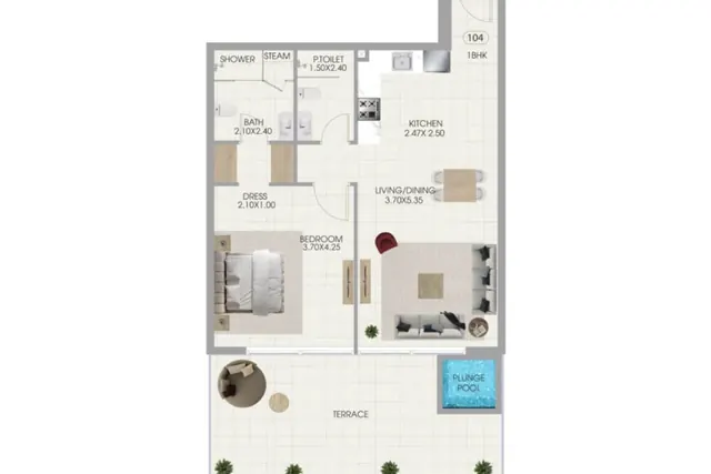 1 bedroom apartment with pool