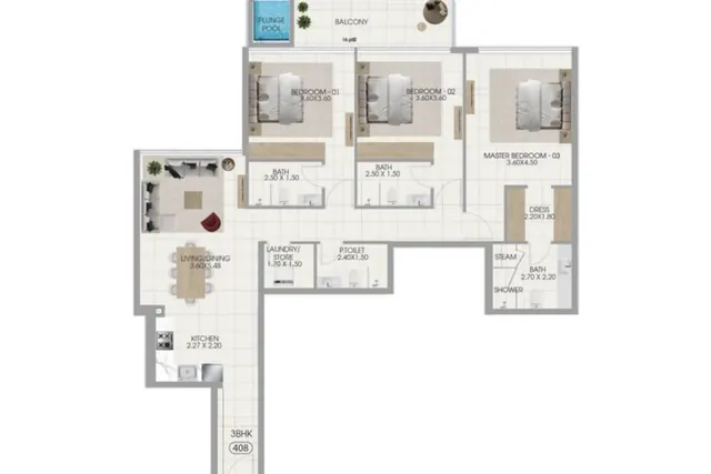 3 bedroom apartment with pool