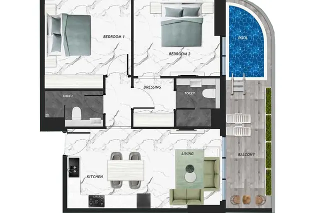 2 bedrooms