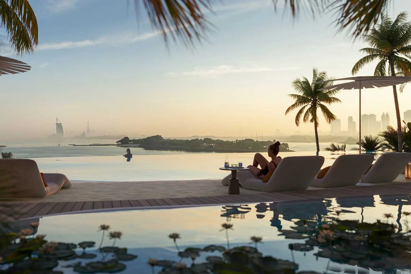 Overlooking terraces with pools