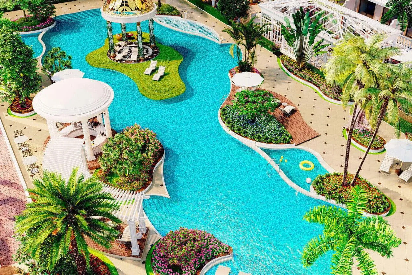 Unwind in the Aquazone with an island and lagoon