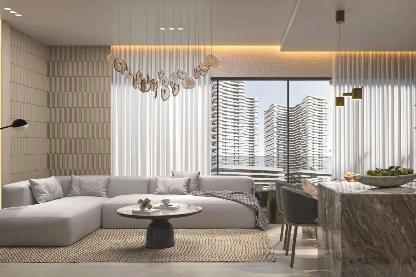 Apartments with pools on balconies, furniture, and appliances
