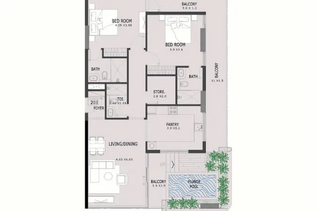 2 bedroom apartment with pool