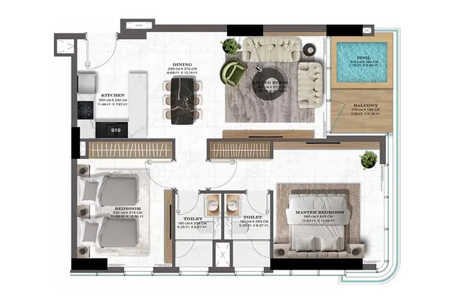 2 bedroom apartment with pool