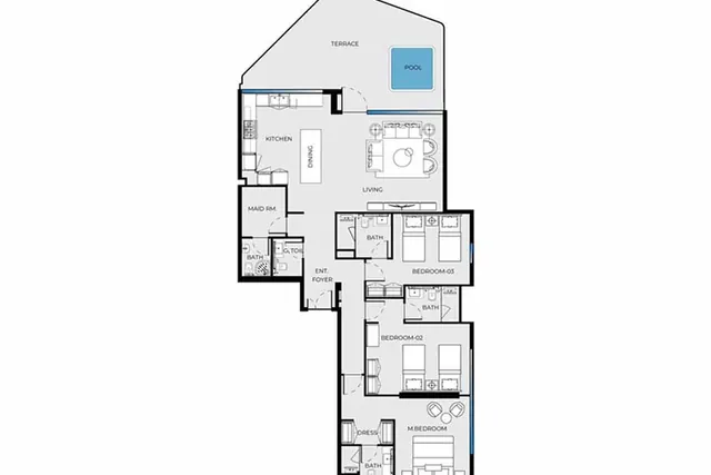 3 bedroom apartment with pool
