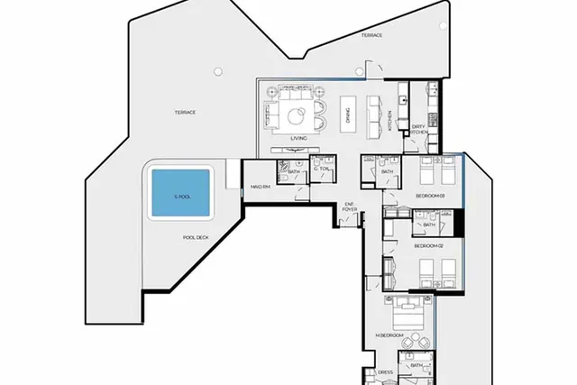 3 bedroom Penthouse with pool