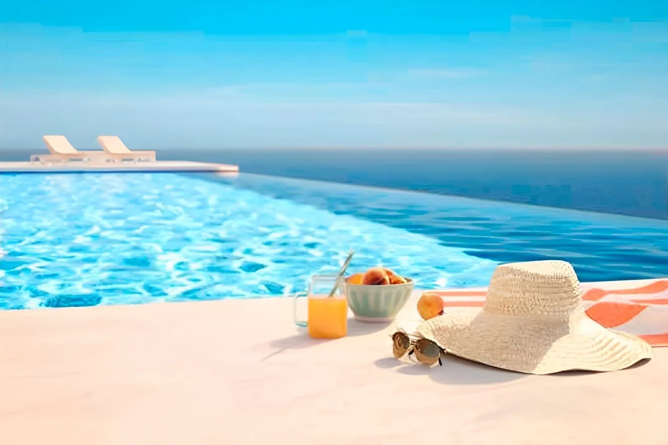 Panoramic swimming pool with a deck