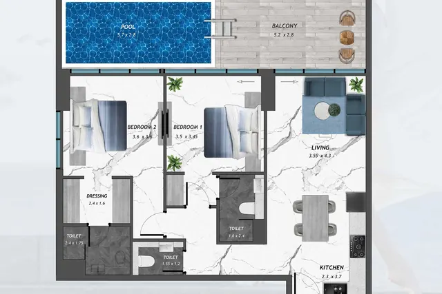 2 bedrooms