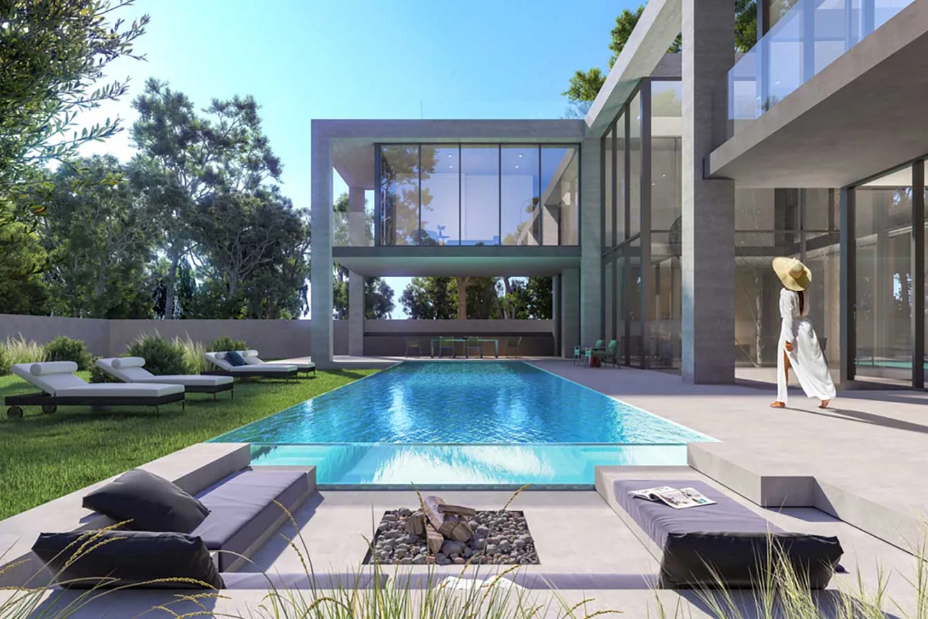 Villas with swimming pools, English courtyard, and elevator