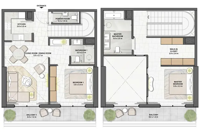 2 bedroom Duplex apartment