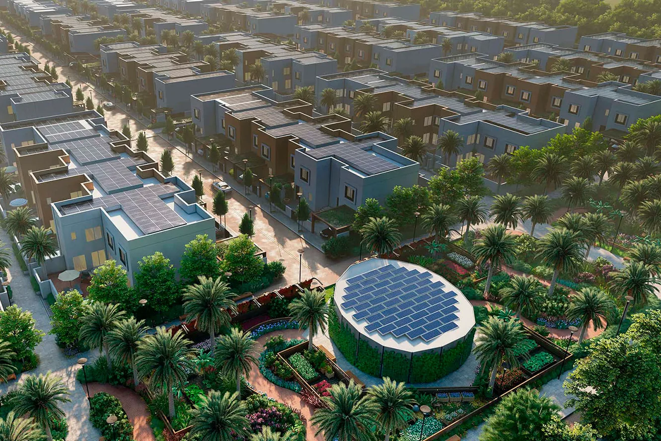 Eco-community with vertical farms