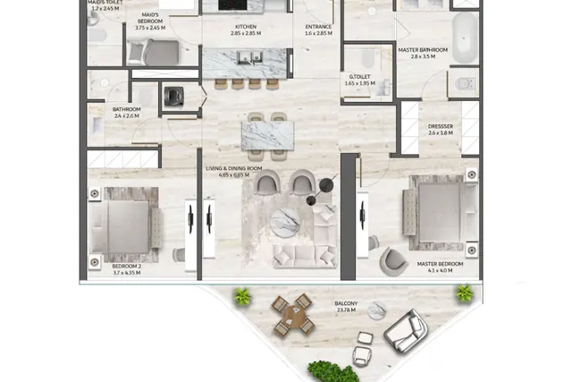 2 bed simplex