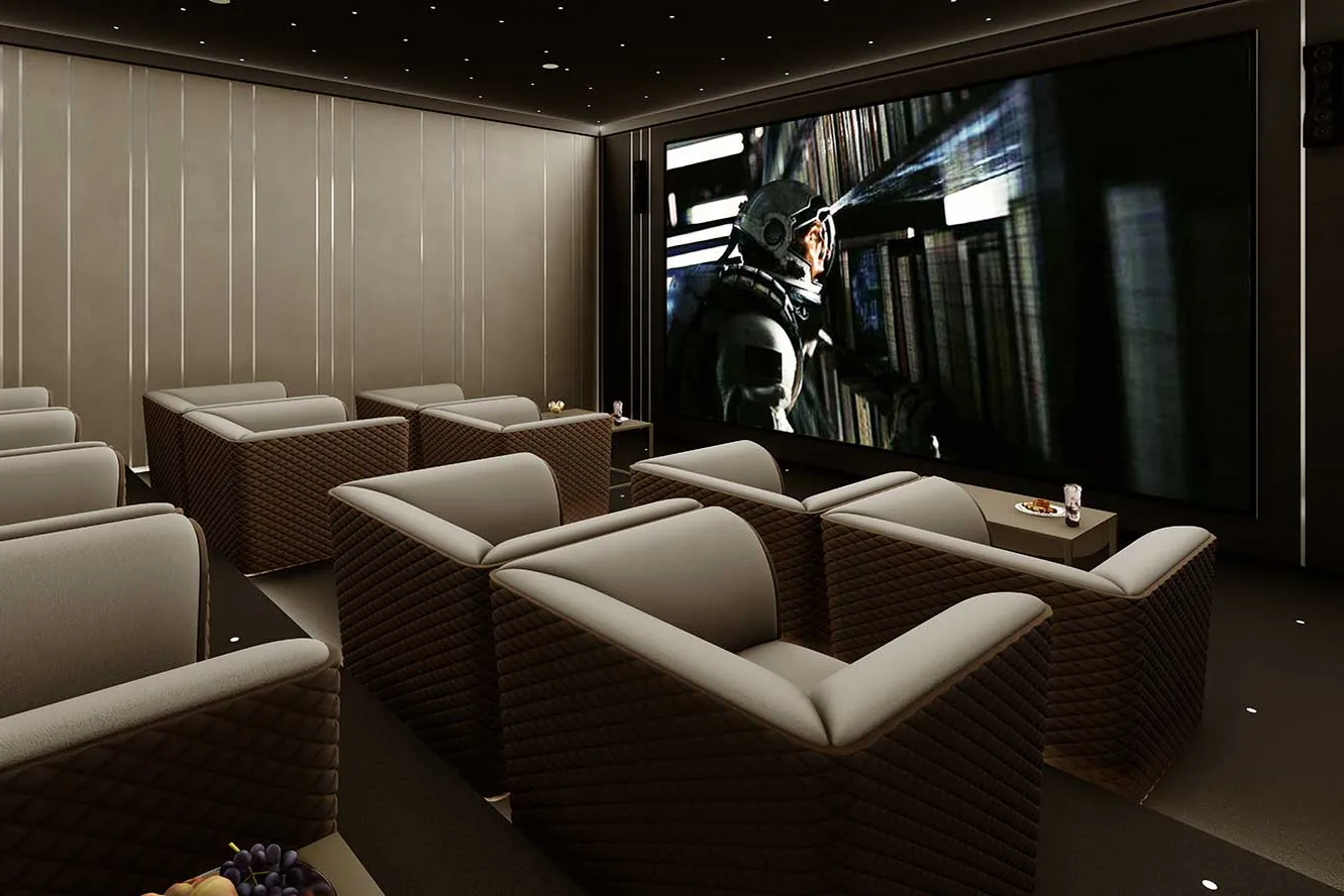 Golf simulator, tennis court, and cinema