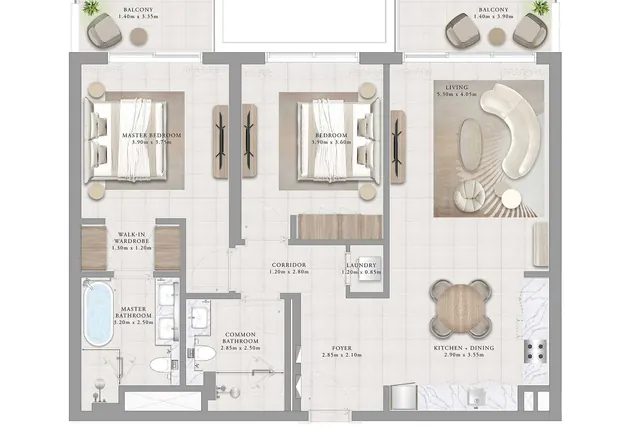 2 bedrooms