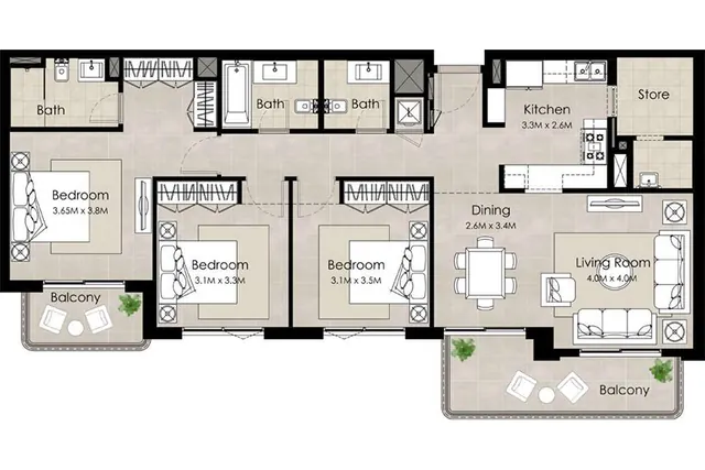 3 bedrooms