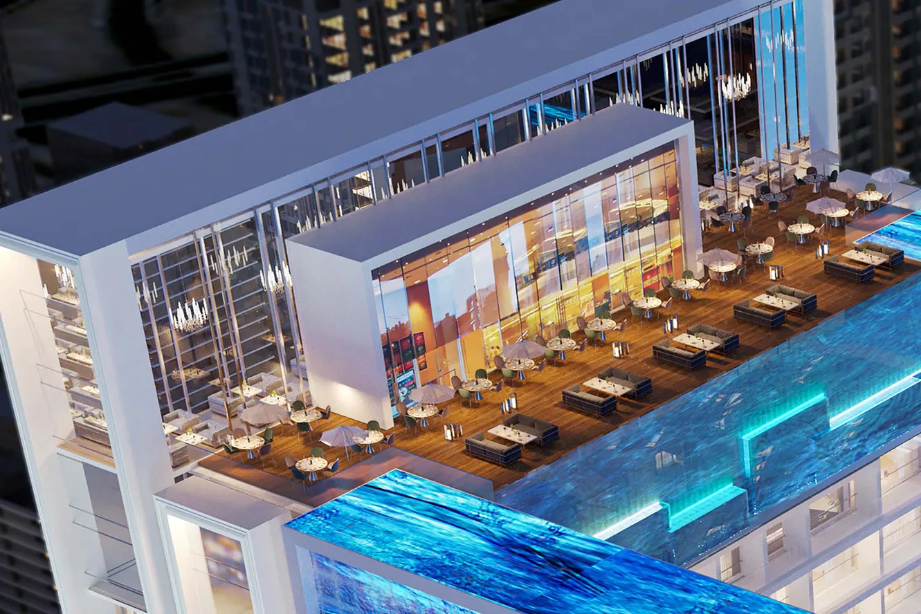 "Sky bridges" and rooftop lounge with pool