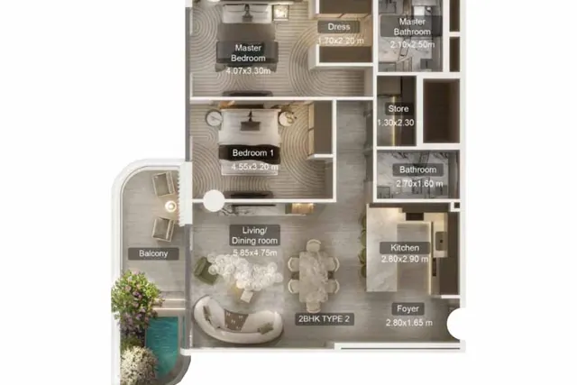 2 bedroom apartment with pool