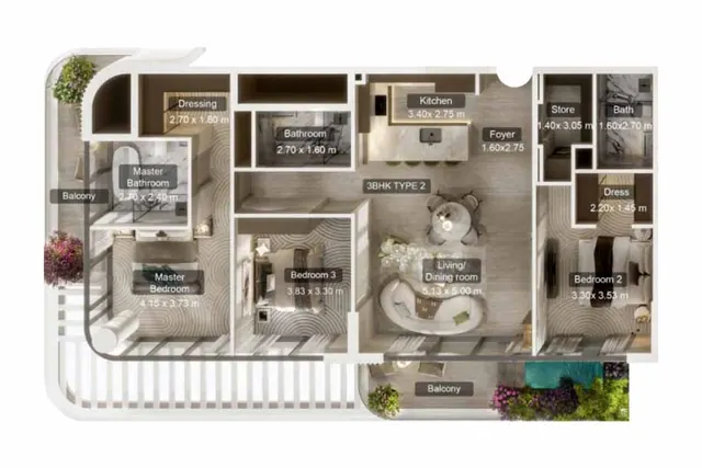 3 bedroom apartment with pool
